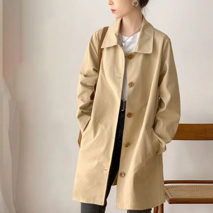 Emma – Elegant long trench coat with tailored collar