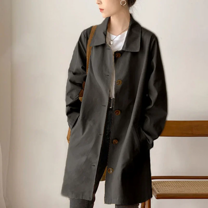 Emma – Elegant long trench coat with tailored collar