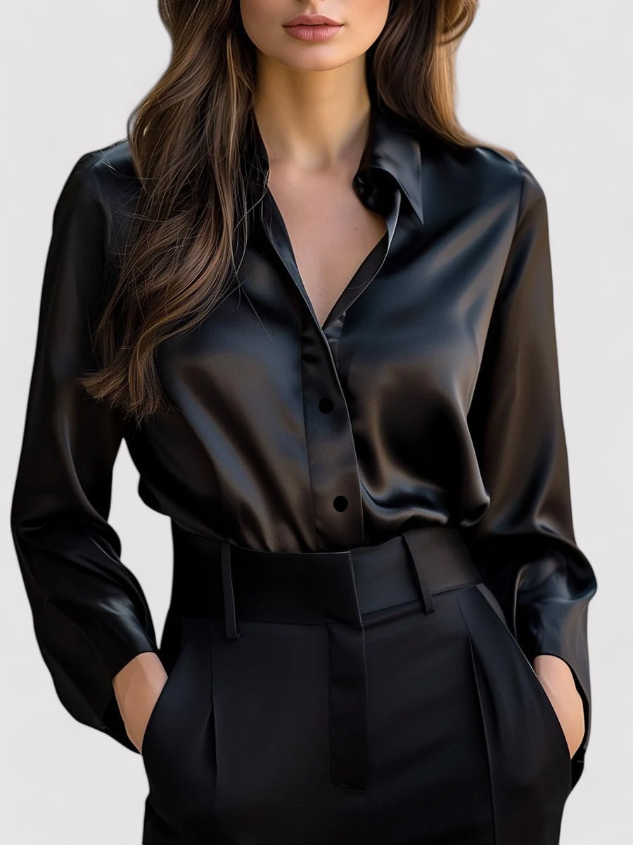 Elegant Emma Long Sleeve Fluid Satin Blouse