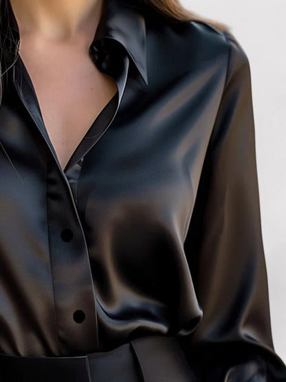 Elegant Emma Long Sleeve Fluid Satin Blouse