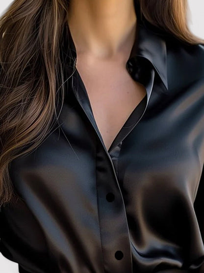 Elegant Emma Long Sleeve Fluid Satin Blouse