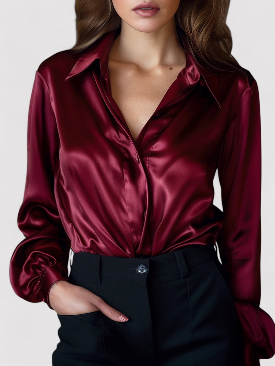 Elegant Emma Long Sleeve Fluid Satin Blouse