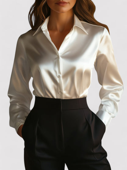 Elegant Emma Long Sleeve Fluid Satin Blouse