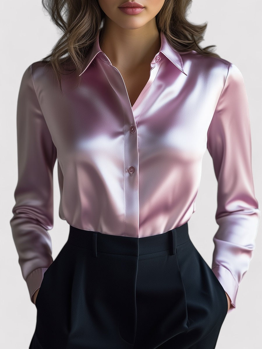 Elegant Emma Long Sleeve Fluid Satin Blouse
