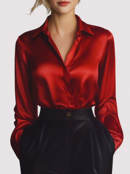 Elegant Emma Long Sleeve Fluid Satin Blouse