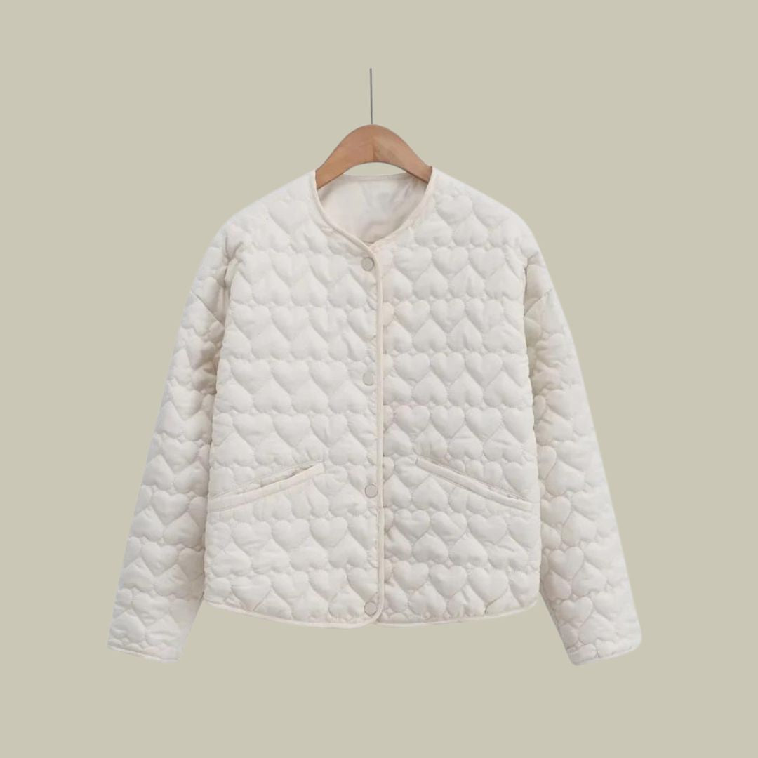 Emma Elegant Quilted Puffer Jacket with Heart Pattern