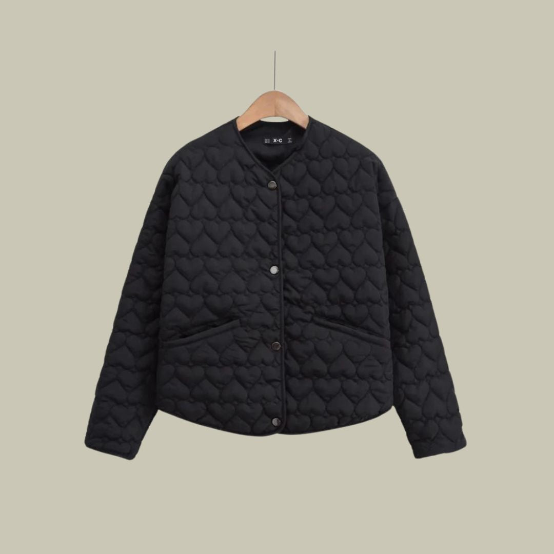 Emma Elegant Quilted Puffer Jacket with Heart Pattern