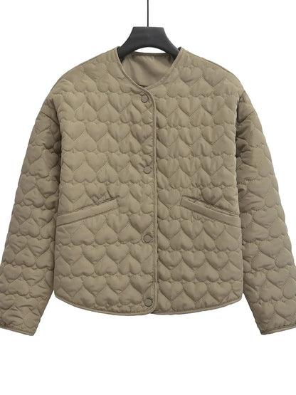 Emma Elegant Quilted Puffer Jacket with Heart Pattern