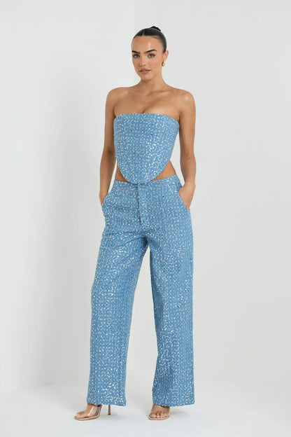 Ensemble Deux Pièces Femme - Pantalon Taille Haute Évasé