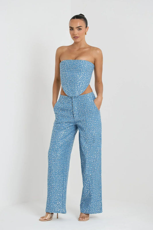 Ensemble Deux Pièces Femme - Pantalon Taille Haute Évasé