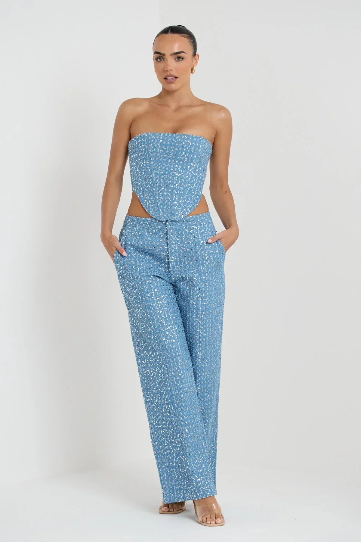 Ensemble Deux Pièces Femme - Pantalon Taille Haute Évasé