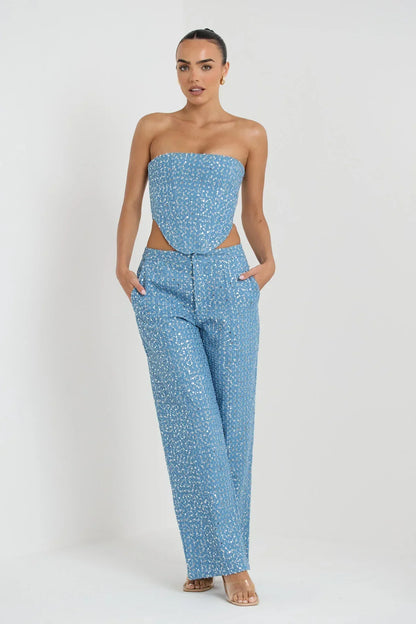 Ensemble Deux Pièces Femme - Pantalon Taille Haute Évasé