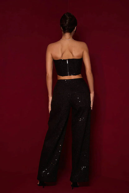 Ensemble Deux Pièces Femme - Pantalon Taille Haute Évasé