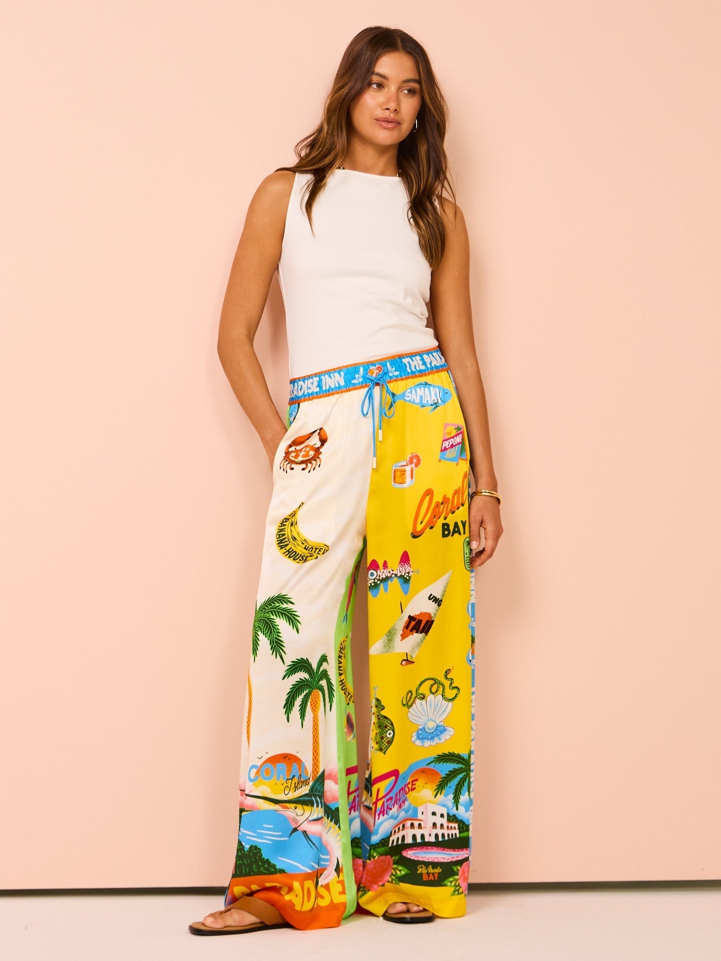 Ensemble Femme - Chemise Boutonnée et Pantalon Large - Imprimé Tropical