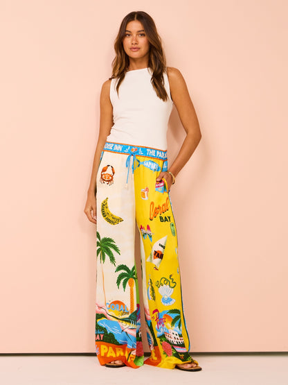 Ensemble Femme - Chemise Boutonnée et Pantalon Large - Imprimé Tropical