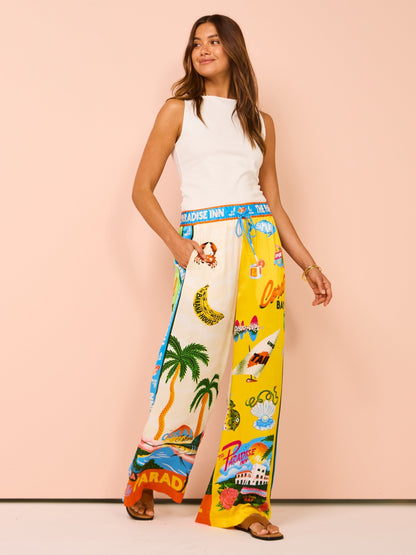 Ensemble Femme - Chemise Boutonnée et Pantalon Large - Imprimé Tropical