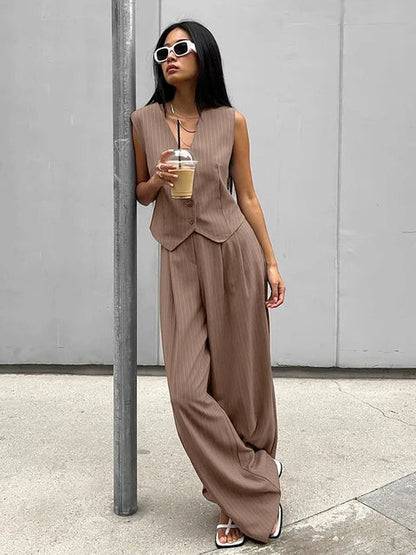 Ensemble Femme - Gilet Cintré Sans Manches & Pantalon Large