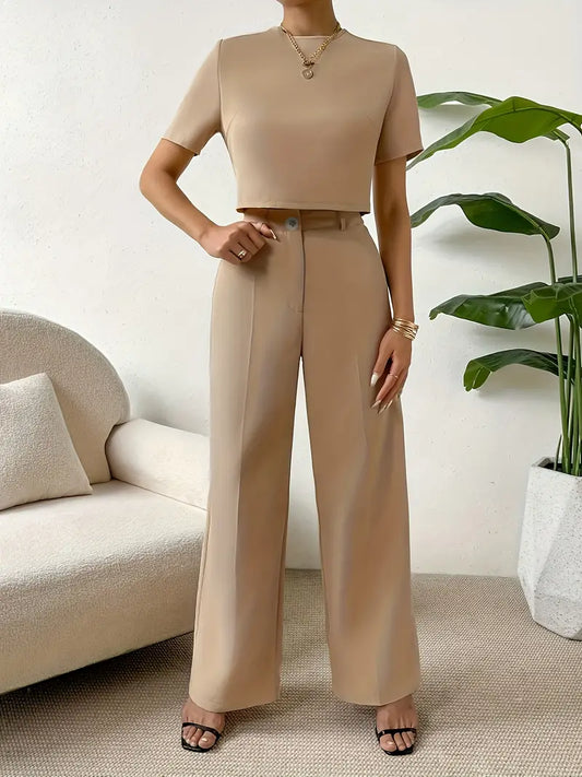 Ensemble Femme – Top Court Ajusté & Pantalon Taille Haute Large