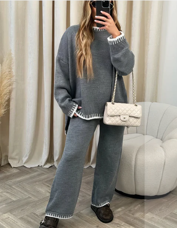 Ensemble Loungewear Femme – Pull Manches Longues Pantalon Droit