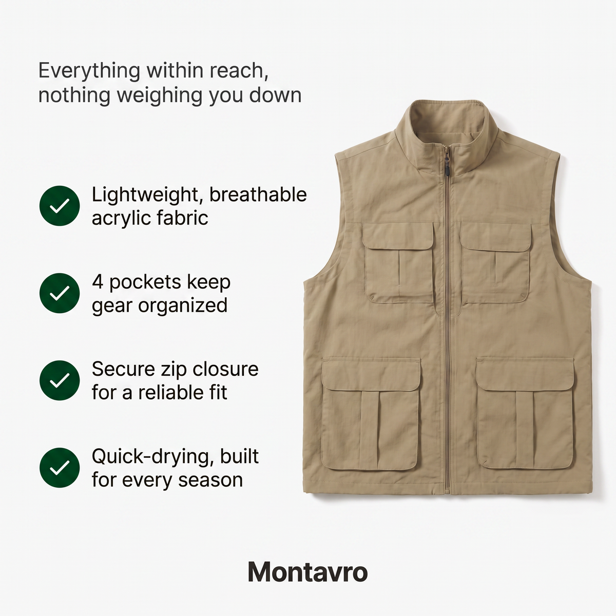 Lightweight Travel Vest Multi-Pocket Quick Drying