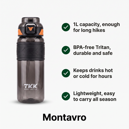 1L Tritan Hiking Water Bottle, Insulated and Durable