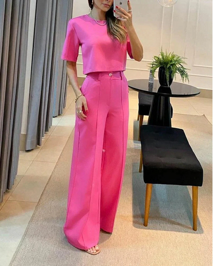 Elegant short top with wide pants