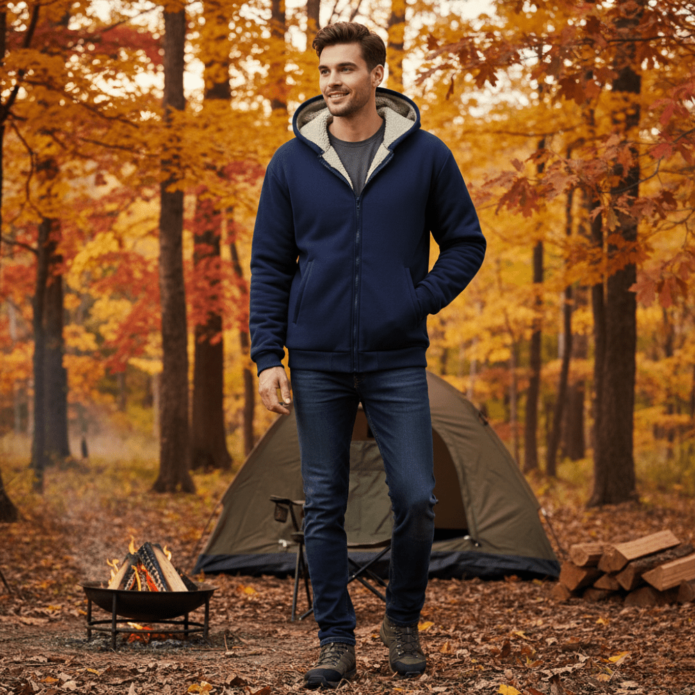 Herrehettegenser i fleece med sherpafôr