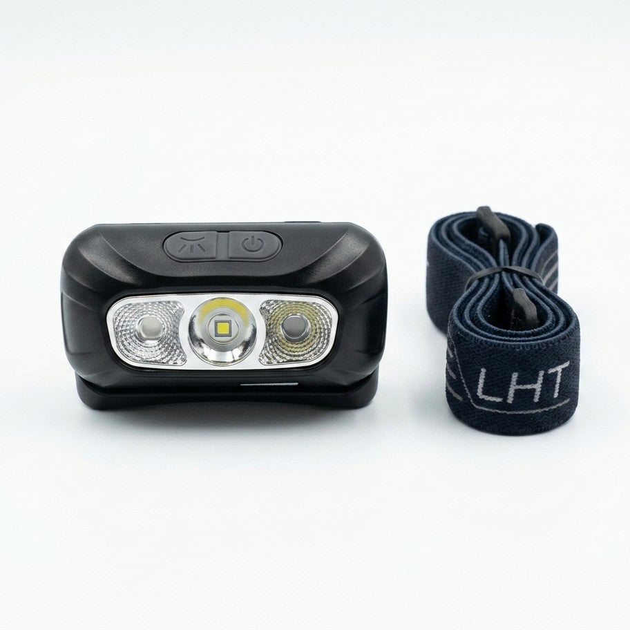 Rechargeable USB LED Headlamp with Motion Activation, Lightweight and Weatherproof