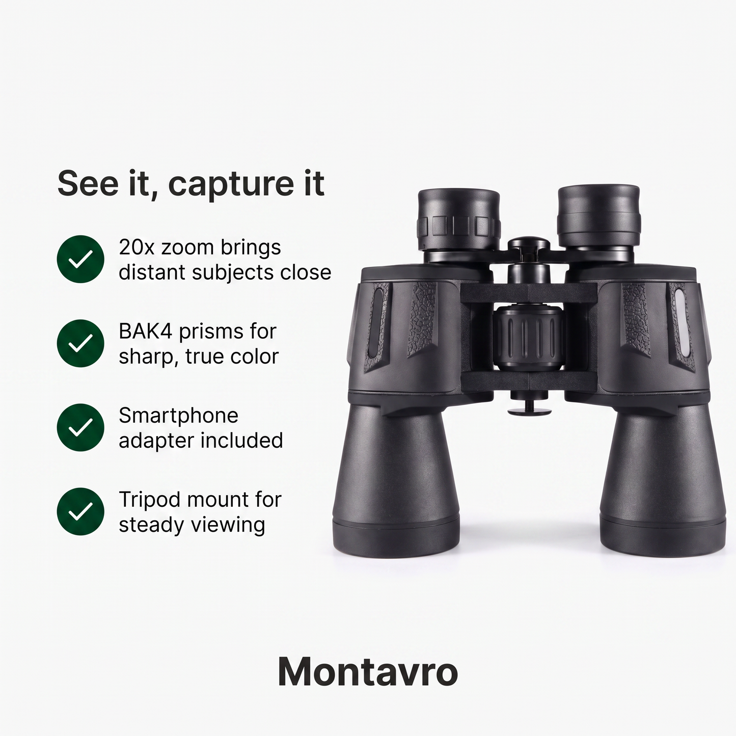 Long-Range 20x Binoculars with BAK4 Prisms, Compatible with Smartphones and Tripod Mount