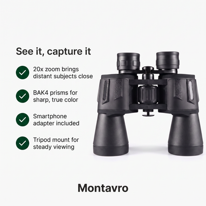 Long-Range 20x Binoculars with BAK4 Prisms, Compatible with Smartphones and Tripod Mount