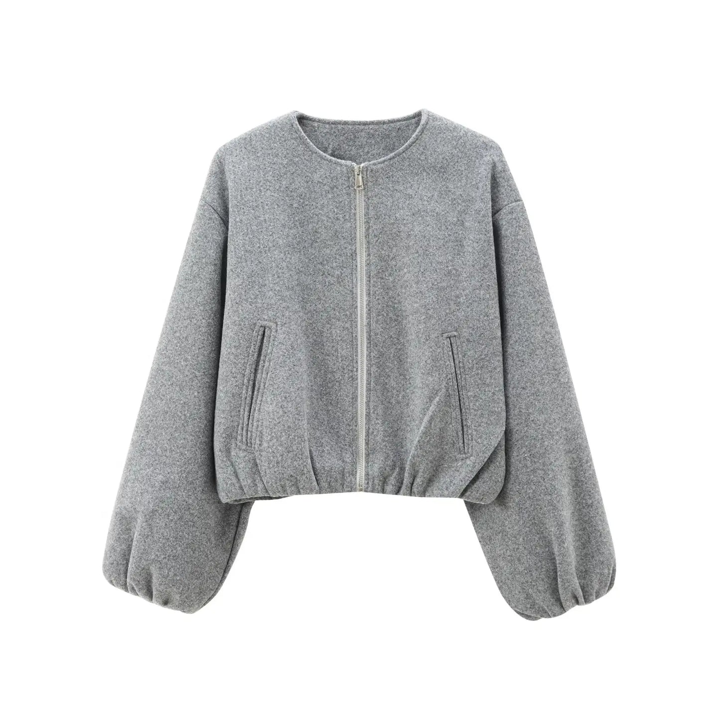 Léa – Bomber élégante en tissu doux gris
