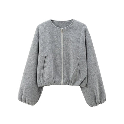 Léa – Bomber élégante en tissu doux gris