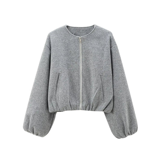Léa – Bomber élégante en tissu doux gris