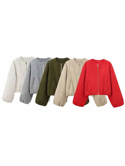 Léa – Bomber élégante en tissu doux gris