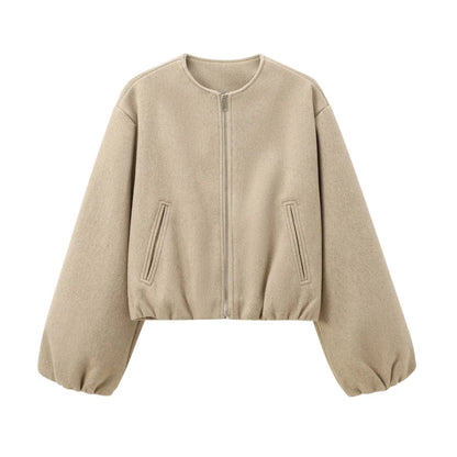 Léa – Bomber élégante en tissu doux gris