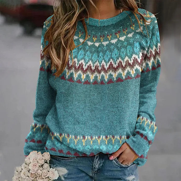 Léa – Pull doux à motif géométrique coloré