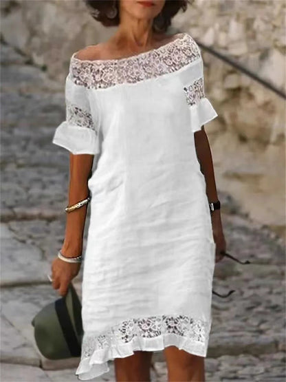 Léa Elegant Midikjole i Blonder for Sommeren