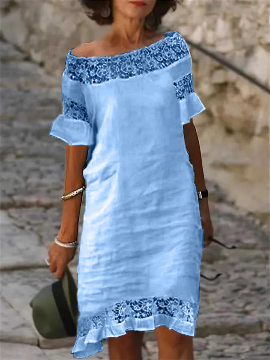 Léa Elegant Midikjole i Blonder for Sommeren