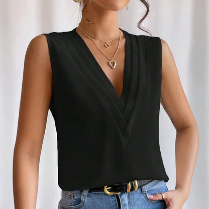 Léa Elegant Myk Ermeløs Bluse for Dame
