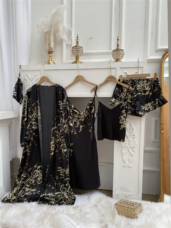 Léa Élégante Pyjama Set en Satin (4 pièces)