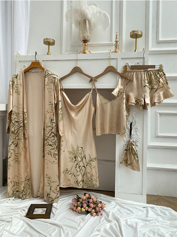 Léa Élégante Pyjama Set en Satin (4 pièces)