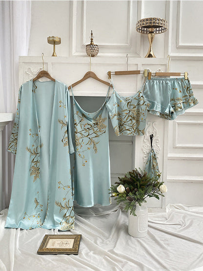 Léa Élégante Pyjama Set en Satin (4 pièces)