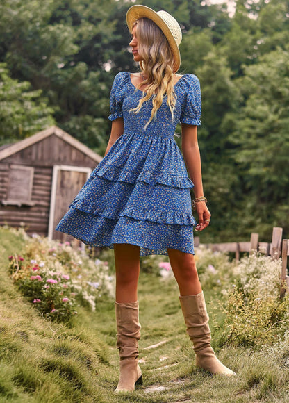 Léa Elegant Long Floral Dress with Puff Sleeves