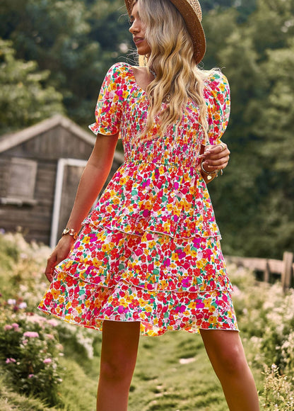 Léa Elegant Long Floral Dress with Puff Sleeves