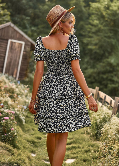 Léa Elegant Long Floral Dress with Puff Sleeves