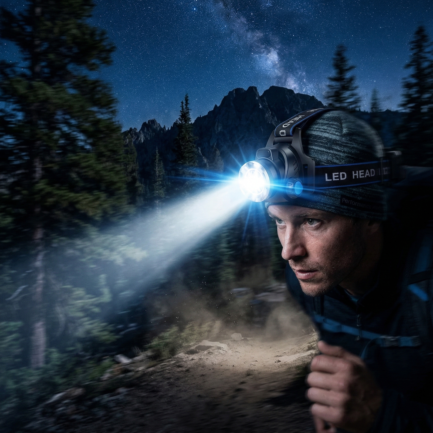 Vanntett oppladbar LED-hodelykt med zoom