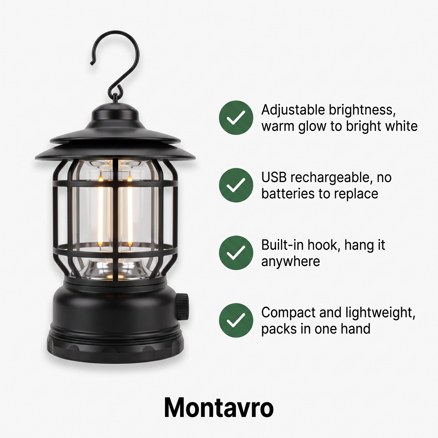 Rechargeable Vintage Style Dimmable LED Camping Lantern