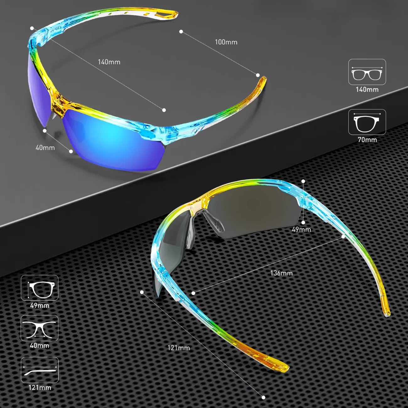UV400 Polarized Sport Sunglasses, Lightweight with Non-Slip Nose Pad