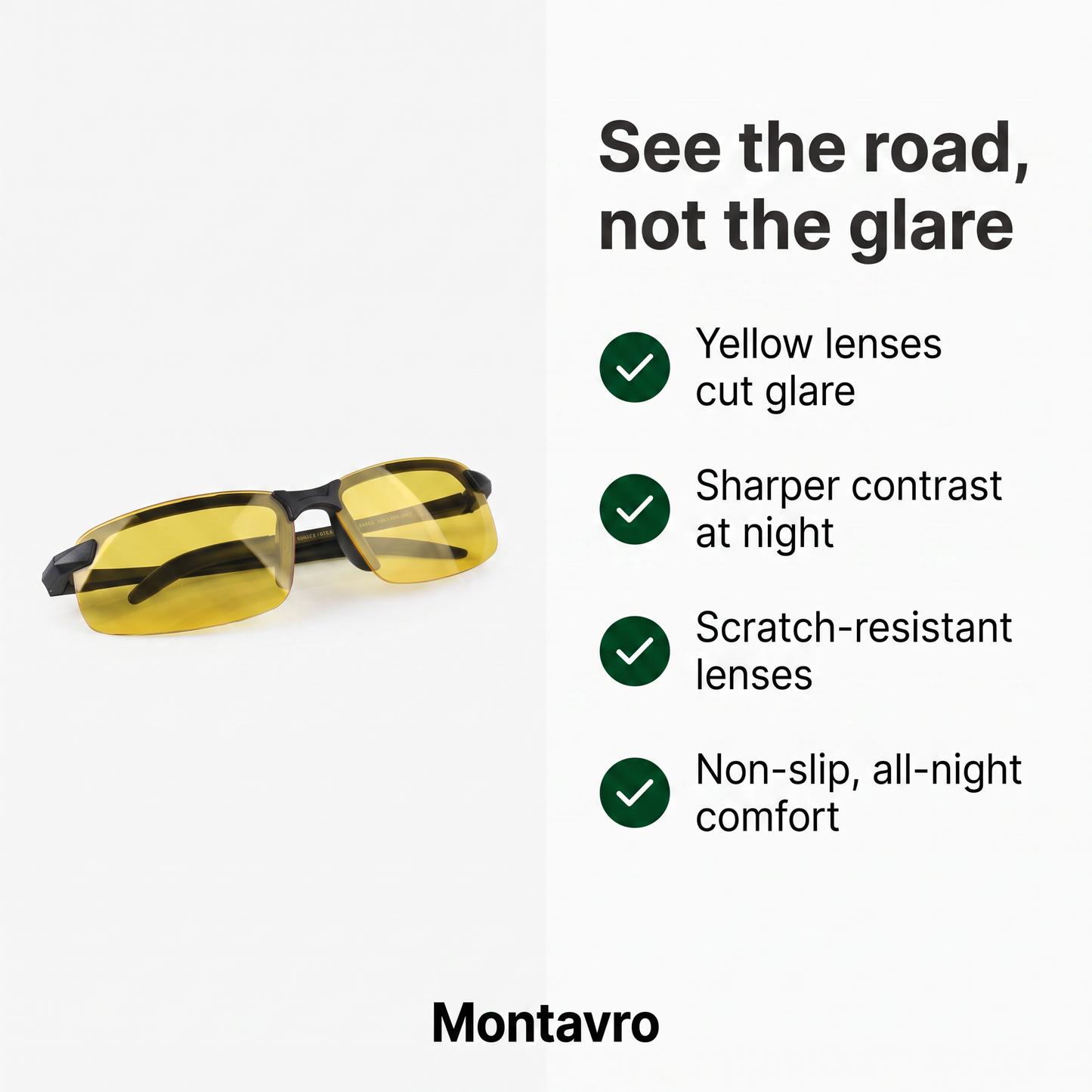 Night Driving Glasses with Yellow Anti-Glare Lenses