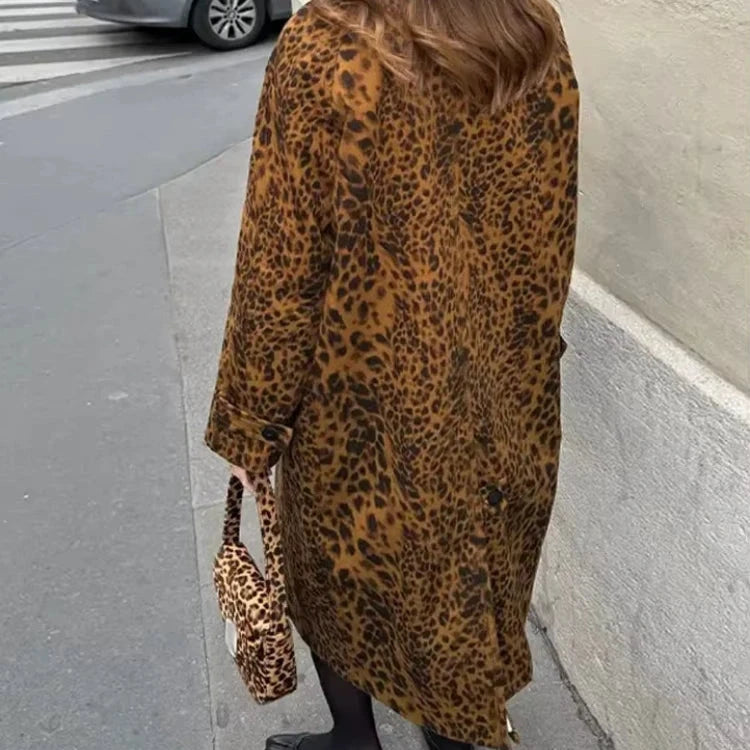 Manteau Mi-Long Femme Imprimé Léopard